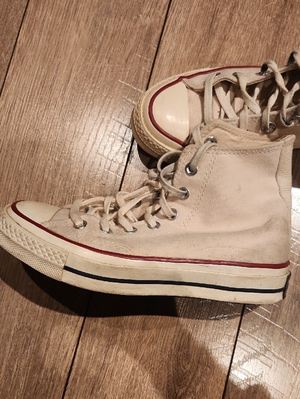 Converse High-Top Sneakers in Cream with Red Trim - Picture 7 of 16